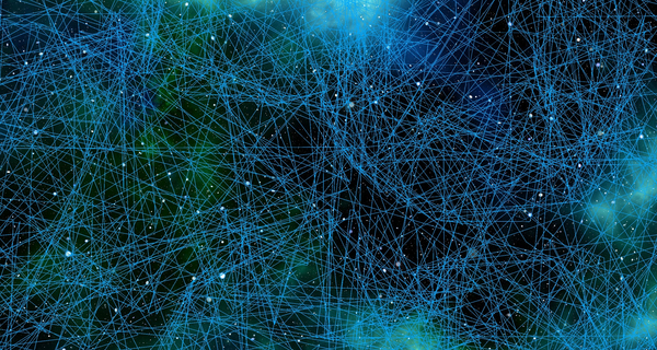 Netzwerk aus blauen Linien vor Weltraumhintergrund